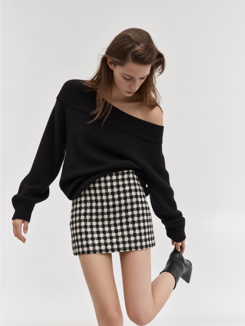 Mango Black & White Houndstooth Women Mini Skirt 🍁✨ - Picture 1 of 7